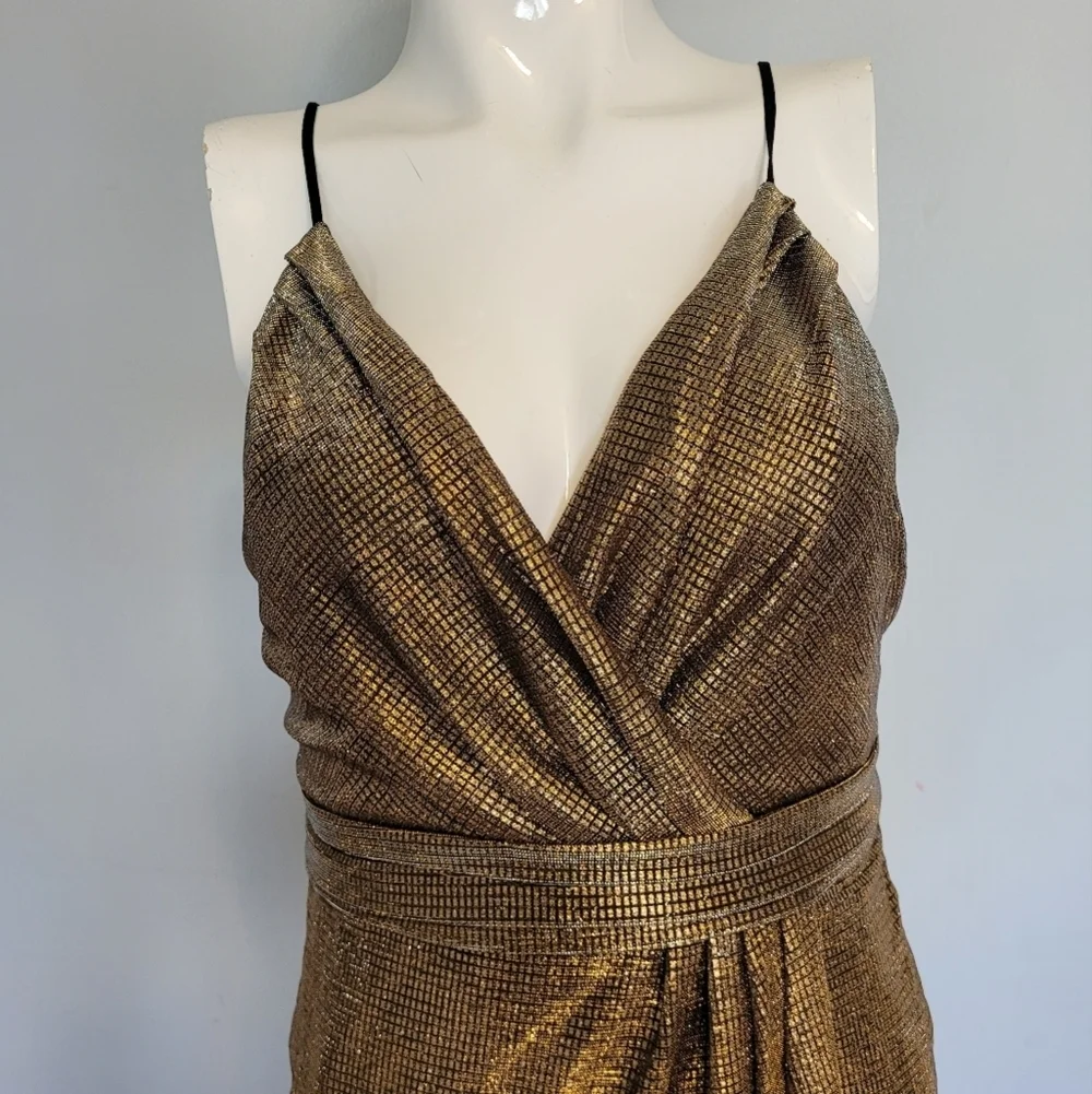 Urban Outfitters Ecote Solid Gold Metallic Tulle Mini Dress, VGUC, Size 2 - Picture 3 of 7